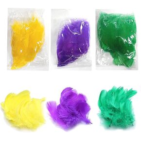 ريش ماردي غرا الملون للحرف اليدوية، 300 قطعة من الريش الأخضر والذهبي الأرجواني الطبيعي لتزيين حفلات ماردي جراس زي الكرنفال in Kuwait