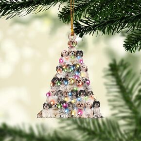 Talataca Shih Tzu Shitzu Sleeping Angel Wing Animal Pet Dog Farmhouse 2D Flat Car Rear View Mirror Accessories Christmas Tree Ornament Decoration Hanging Charm Interior Rearview Pendant Decor Gift
