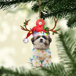 Talataca Shih Tzu Shitzu Sleeping Angel Wing Animal Pet Dog Farmhouse 2D Flat Car Rear View Mirror Accessories Christmas Tree Ornament Decoration Hanging Charm Interior Rearview Pendant Decor Gift
