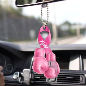 Talataca Breast Cancer Awareness Pink Fight Ribbon Survivor Girl Women 2D Flat Car Rear View Mirror Accessories Christmas Tree Ornament Decoration Hanging Charm Interior Rearview Pendant Decor Gift in Kuwait