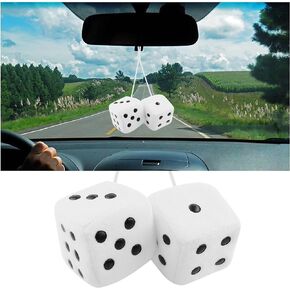 Stylish Fuzzy Dice for Car Hanging Ornament,Funny Plush Dice Rear View Mirror Accessories,Car Accessories Interior Cute Car Decor Car Mirror Hanging Accessories (Yellow)
