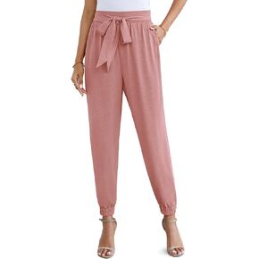 Womens High Waisted Casual Joggers Pants Bow-Knot Business Casual Work Pencil Pants Dressy Tapered Pockets
