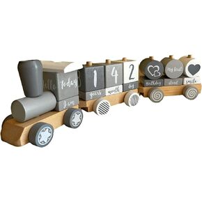 Baby Monthly Milestone Blocks - Wooden Train - 3 Cabins and 17 Removable Blocks - Nursery Decor - Baby Milestone - Milestone Blocks for baby girl and baby boy