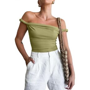 Tankaneo Womens Off The Shoulder Top Sleeveless Slim Fit Stretchy Tank Top Y2k Casual T Shirts