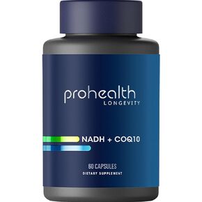 ProHealth NADH + CoQ10 - NAD Booster | 60 Day Supply | Pure NADH 25 mg, CoQ10 100 mg | 60 Acid Resistant Capsules | Energy | Focus | ATP Production
