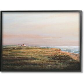 Stupell Industries Distant Seaside Cottage Rural Beach Ocean View Framed Wall Art, Design By Tom Mielko