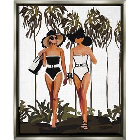 Stupell Industries Beach Babes يتجولون في الصيف الاستوائي على الشاطئ ومغامرة الشاطئ، لوحة فنية جدارية من القماش، تصميم بواسطة أميليا نويز
