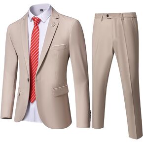 MY'S Men's 2 Piece Slim Fit Suit, One Button Jacket Pants Set with Tie