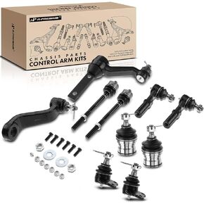 A-Premium Set of 10, Front Upper & Lower Ball Joint, Inner & Outer Tie Rod End, Pitman Arm, Idler Arm, Compatible with Dodge Durango 1998-1999, Dakota 1997-1999, 4WD Only