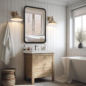 WallBeyond Wood Framed Mirrors for Bathroom, 24x36 Inch Wooden Frame Wall Mirror Farmhouse Wall Mounted Rectangle Mirror for Vanity (Horizontal/Vertical)