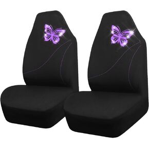 أغطية مقاعد السيارة CAR-GRAND Bling Butterfly، أغطية مقاعد أمامية على شكل فراشة أرجوانية لطيفة، متوافقة مع الوسائد الهوائية، سيارات السيدان والسيارات والشاحنات الصغيرة، مناسبة للنساء والفتيات (أرجواني مع أسود) in Kuwait