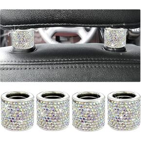 Kewucn 4 PCS Car Headrest Collar Decor Rings, Bling Auto Seat Collars Rings Decoration, Crystal Rhinestone Car Head Rest Collars, Universal Interior Accessories for Car SUV Truck (AB)