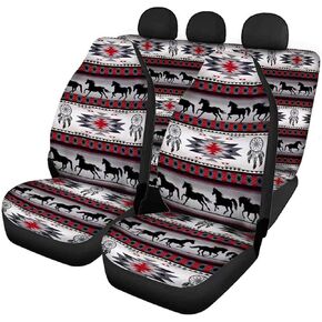 FUSURIRE Brown Aztec Car Seat Cover Full Set Navajo Geomertric Southwestern Car Seat Covers, Front Bench Seat Protector Full Set of 4 for Women Men Universal Fit for Most Vehicle