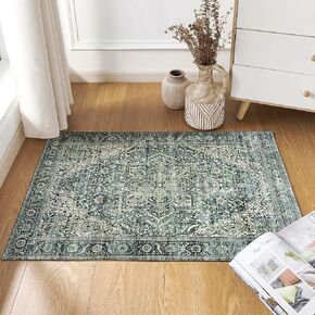 Dark Emerald Green 2x3 Rug for Living Room,Vintage Floral Waterproof Non Slip Cool Area Rugs for Men Office Hardwood Floors Bedroom