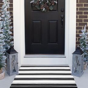Black and White Striped Outdoor Rug 24"x35", Cotton Hand-Woven Foldable Front Door Mat, Washable Reversible Layered Door Mats for Entryway Porch Decor Home Entrance