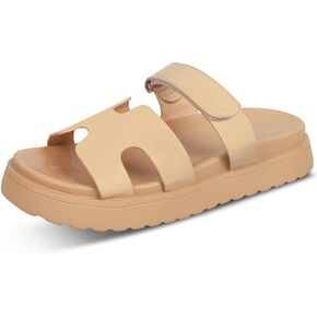 Womens Platform Sandals H Band Sandals for Women Slip On Sandals Leather Sandals for Women Velcro Adjustable