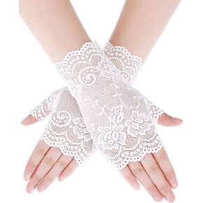 Women Short Lace Gloves Sunblock Fingerless Bridal Wrist Gloves Opera Evening Wedding Tea Party Prom Cosplay