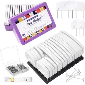Uotey Knit Blocking Pins Kit, 20Pcs Knit Blockers Combs Pins, 110 T-pins for Blocking Knitting Crochet, Needlework Projects, Knitting Block Pins Tool for Blocking Mats