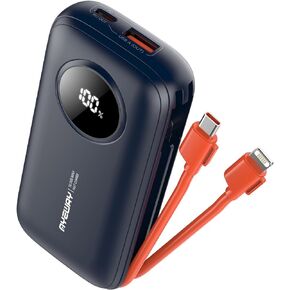 Small Power Bank with Built-in Cable,10000mAh USB C Fast Charge Battery Pack Portable Charger with 4 output,Lightweight External Backup Battery Phone Charger for iPhone,Samsung,5V Heated Jacket