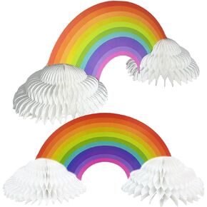 GIFTEXPRESS 2 Pack Jumbo 30" Rainbow Honeycomb Centerpiece - Paper Rainbows & Clouds Theme Party Supplies Decorations - Perfect Decor for Tables at Baby Showers & Birthdays