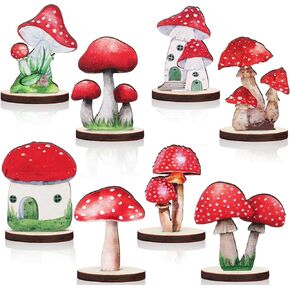 16 Pcs Wooden Mushroom Party Decorations Wood Mushroom Centerpieces Table Topper Wonderland Party Decor Vintage Mushroom Theme Decor for Baby Shower Woodland Camping Birthday Party