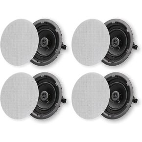 Micca 8" 2-Way in Ceiling or Wall Round Speakers, 4 Pack, 8 Inch Woofer, 9.75" Cutout Diameter, Low Profile Rimless Design, for Indoor Rooms or Covered Outdoor Porches, White, Paintable (Renewed)