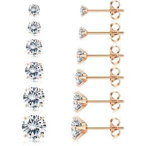 Jstyle 6 Pairs Stud Earrings for Women Men, Hypoallergenic 316L Surgical Steel Earrings 5A Cubic Zirconia Earrings Studs Silver Gold Black Cartilage Earring Sets for Multiple Piercing Studs for Girls