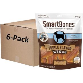 SmartBones No Artificial Colors or Preservatives Rib and Wing Chews, Treat Your Dog to a Fun Shapped Triple Flavor Chew 60 Count (Pack of 1)