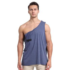 للجنسين بعد جراحة الكتف تانك القمم الذراع الصدر الانتعاش المسيل للدموع الطريق القماش Crewneck الجانب الأيسر والأيمن الوصول المفاجئة كامل مفتوح بلا أكمام قمصان تجريب تي ملابس التكيف رمادي داكن
