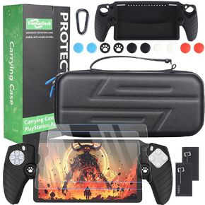 FantasDeck Hard Case for Playstation Portal Remote Player, 15 IN 1 Storage Shell Carrying Bag Kit with Soft Silicone Portective Cover, Screen Portector, Thumb Grip Caps
