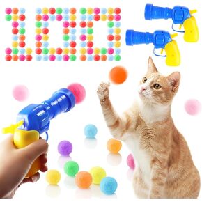 Cat Toy Balls with Launcher Gun, 100 Pom-Poms Balls Interactive Cat Toys for Indoor Cats, Soft Fuzzy Cats Kitten Toys Ball, Plush Ball Shoot Gun,Active Cat Exercise Toys Training Playing in Saudi Arabia
