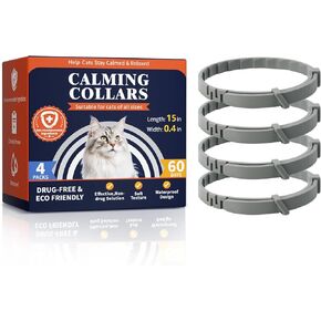 طوق مهدئ للقطط - 4 عبوات من أطواق تهدئة القطط من الفيرمونات أطواق تهدئة للقطط - تخفيف قلق القطط يستمر 60 يومًا تصميم انفصالي لطوق القطط المهدئ قابل للتعديل لمعظم القطط (15 بوصة) in Kuwait
