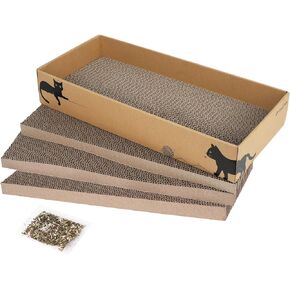 PrimePets Cat Scratcher Cardboard for Indoor Cats, 3 in 1, Cat Scratch Pad with Box, Cat Scratching Board, Reversible Corrugated, Furniture Protector, Catnip Included