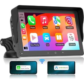 شاشة Apple CarPlay المحمولة للسيارة - شاشة سيارة Android Auto لاسلكية - شاشة IPS مقاس 7 بوصة، نظام ملاحة AirPlay Bluetooth