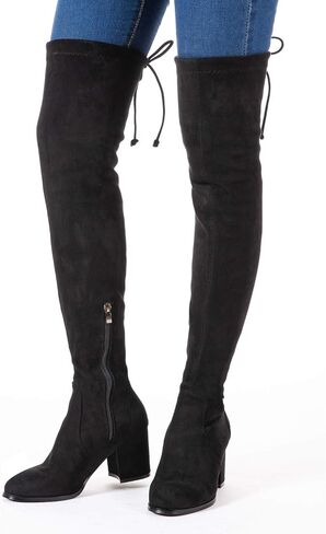 Mtzyoa Over The Knee Boots for Women Black Brown Lace Up Thigh High Suede Long OTK Block Heel Stretch in Kuwait