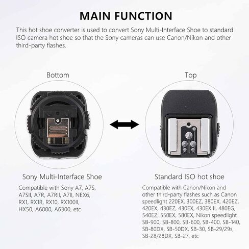 Flash Hot Shoe Adapter Speedlight Shoe Mount Converter for Sony Multi-Interface Shoe MIS to Universal Standard ISO Hot Shoe with Extra PC Sync Connection Port Sony A7 A7S A7SII A7R A7RII A6000 A6300 in Saudi Arabia