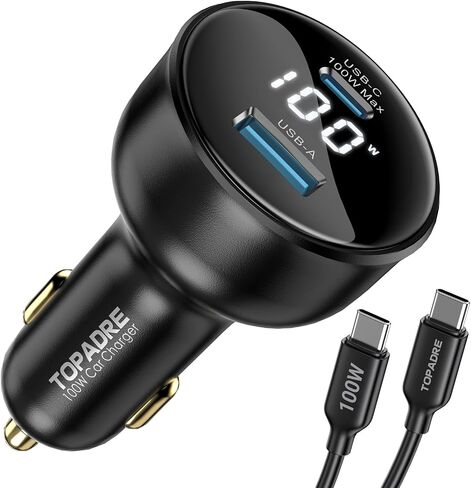100W USB C Car Charger with Display, PD3.0+QC Type C Car Charger Adapter with 100W USB C Cable, Fast Charging for Laptops, MacBook Pro, iPad, iPhone 15/14/Pro Max, Galaxy S24/S23 Ultra Etc. in Saudi Arabia