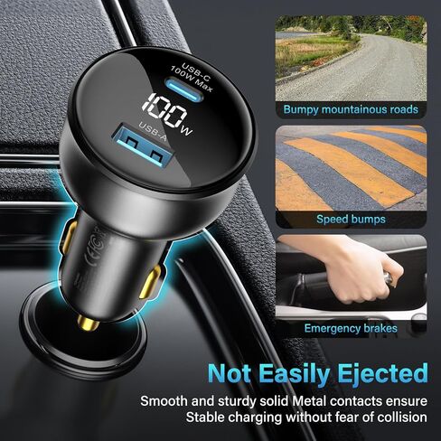 100W USB C Car Charger with Display, PD3.0+QC Type C Car Charger Adapter with 100W USB C Cable, Fast Charging for Laptops, MacBook Pro, iPad, iPhone 15/14/Pro Max, Galaxy S24/S23 Ultra Etc. in Saudi Arabia