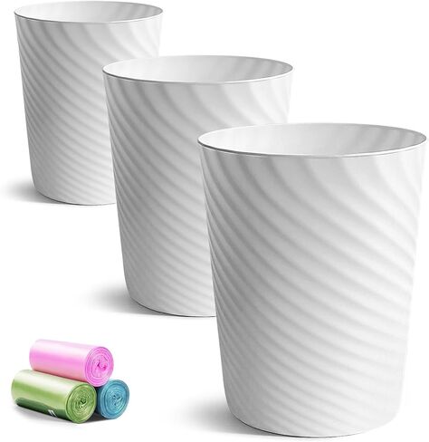 Bathroom Trash Can, 3 Pack 1.8 Gallons Small Trash Can with Trash Bags, Bathroom Garbage Can, Plastic Trash Bin, Round Waste Basket for Bathroom, Bedroom, Office, Kitchen, Room, Compact Space (White) in Saudi Arabia