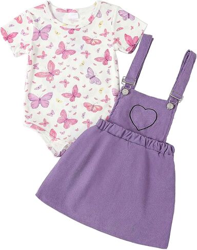Newborn Baby Girls Clothes Short Sleeves Top Suspender Heart Skirts Outfits Sets for Baby Girls 0M-24M in Saudi Arabia