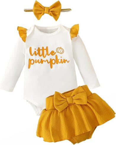 عيد ميلاد القرش طفلة أول عيد الشكر الزي الرضع فتاة الشكر ملابس فتاة صغيرة تنورة اليقطين مجموعة in Kuwait