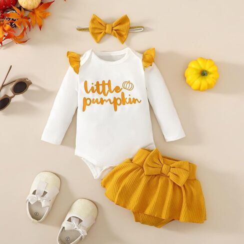 عيد ميلاد القرش طفلة أول عيد الشكر الزي الرضع فتاة الشكر ملابس فتاة صغيرة تنورة اليقطين مجموعة in Kuwait