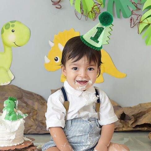 قبعة عيد ميلاد ديناصور خضراء قبعة عيد الميلاد الأول زينة للأطفال البنات والأولاد مصنوعة يدويًا من الزي الطبيعي قبعة حفلات عيد الميلاد الأولى in Kuwait