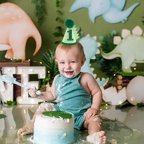 قبعة عيد ميلاد ديناصور خضراء قبعة عيد الميلاد الأول زينة للأطفال البنات والأولاد مصنوعة يدويًا من الزي الطبيعي قبعة حفلات عيد الميلاد الأولى in Kuwait