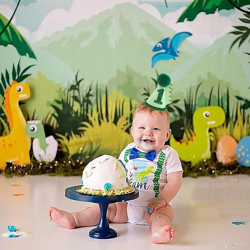 قبعة عيد ميلاد ديناصور خضراء قبعة عيد الميلاد الأول زينة للأطفال البنات والأولاد مصنوعة يدويًا من الزي الطبيعي قبعة حفلات عيد الميلاد الأولى in Kuwait
