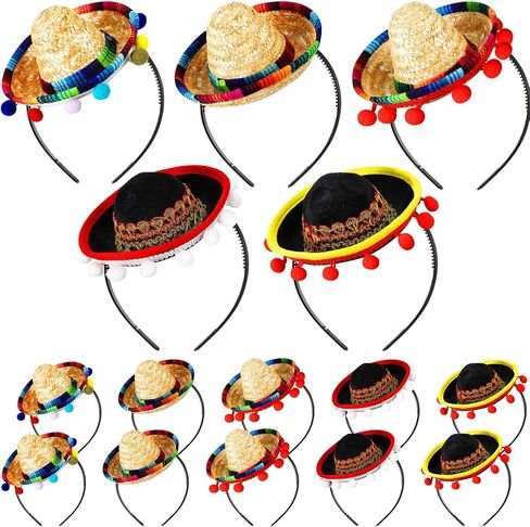 Hicarer 15 Pcs Mini Sombrero Hats Cinco De Mayo Fiesta Fabric Mexican Sombreros Headband for Kids Party Photo Booth Props Favors (5 Style) in Saudi Arabia