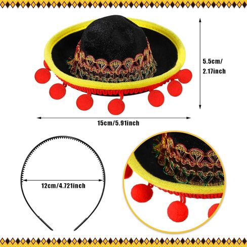 Hicarer 15 Pcs Mini Sombrero Hats Cinco De Mayo Fiesta Fabric Mexican Sombreros Headband for Kids Party Photo Booth Props Favors (5 Style) in Saudi Arabia