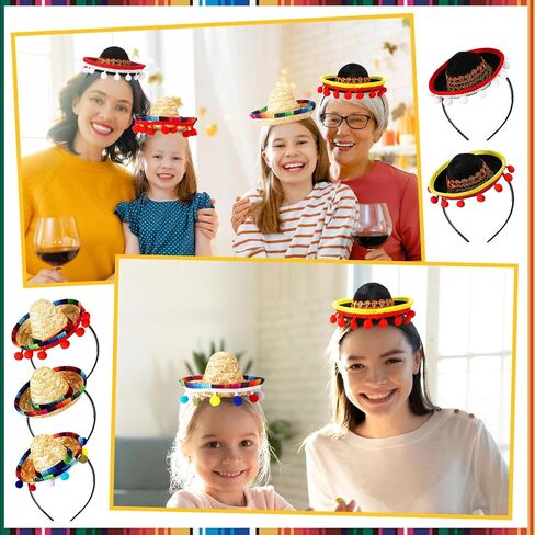Hicarer 15 Pcs Mini Sombrero Hats Cinco De Mayo Fiesta Fabric Mexican Sombreros Headband for Kids Party Photo Booth Props Favors (5 Style) in Saudi Arabia