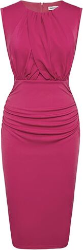 GRACE KARIN Women's Ruched Bodycon Dress Summer Sleeveless Front Drape Patchwork Crew Neck Midi Cocktail Dress in Saudi Arabia