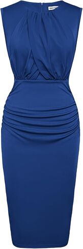 GRACE KARIN Women's Ruched Bodycon Dress Summer Sleeveless Front Drape Patchwork Crew Neck Midi Cocktail Dress in Saudi Arabia